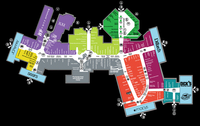 Mapa do Shopping Florida Mall em Orlando